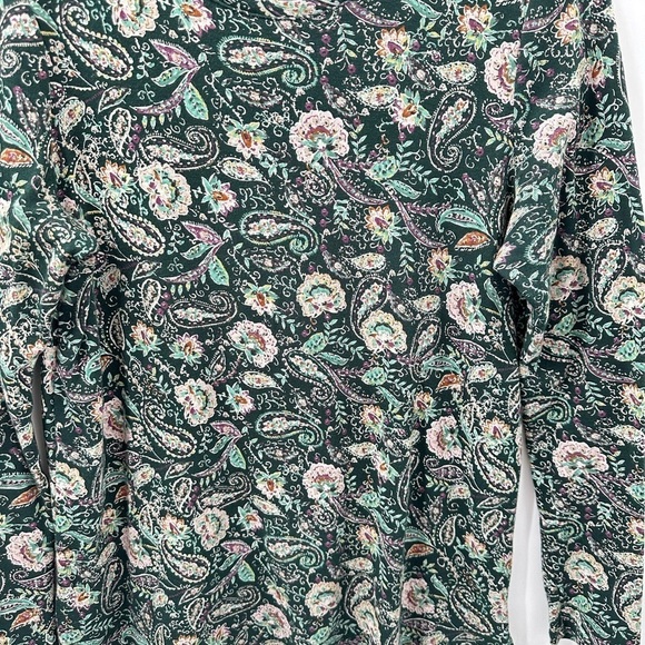 J Jill high neck green paisley cottagecore boho long sleeve cotton woman tee S - Picture 4 of 12